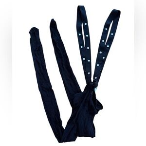 Black fishnet tights suspenders metal buttons outfit lingerie one piece